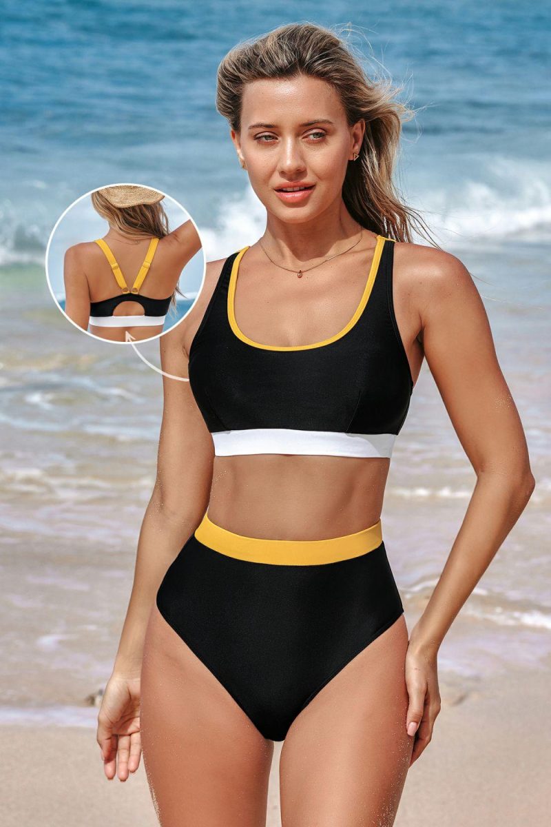 Bikini Sets | Colorblock Scoop Bikini Top & High-Rise Bottoms Set – Womens Bikini Bikini Sets