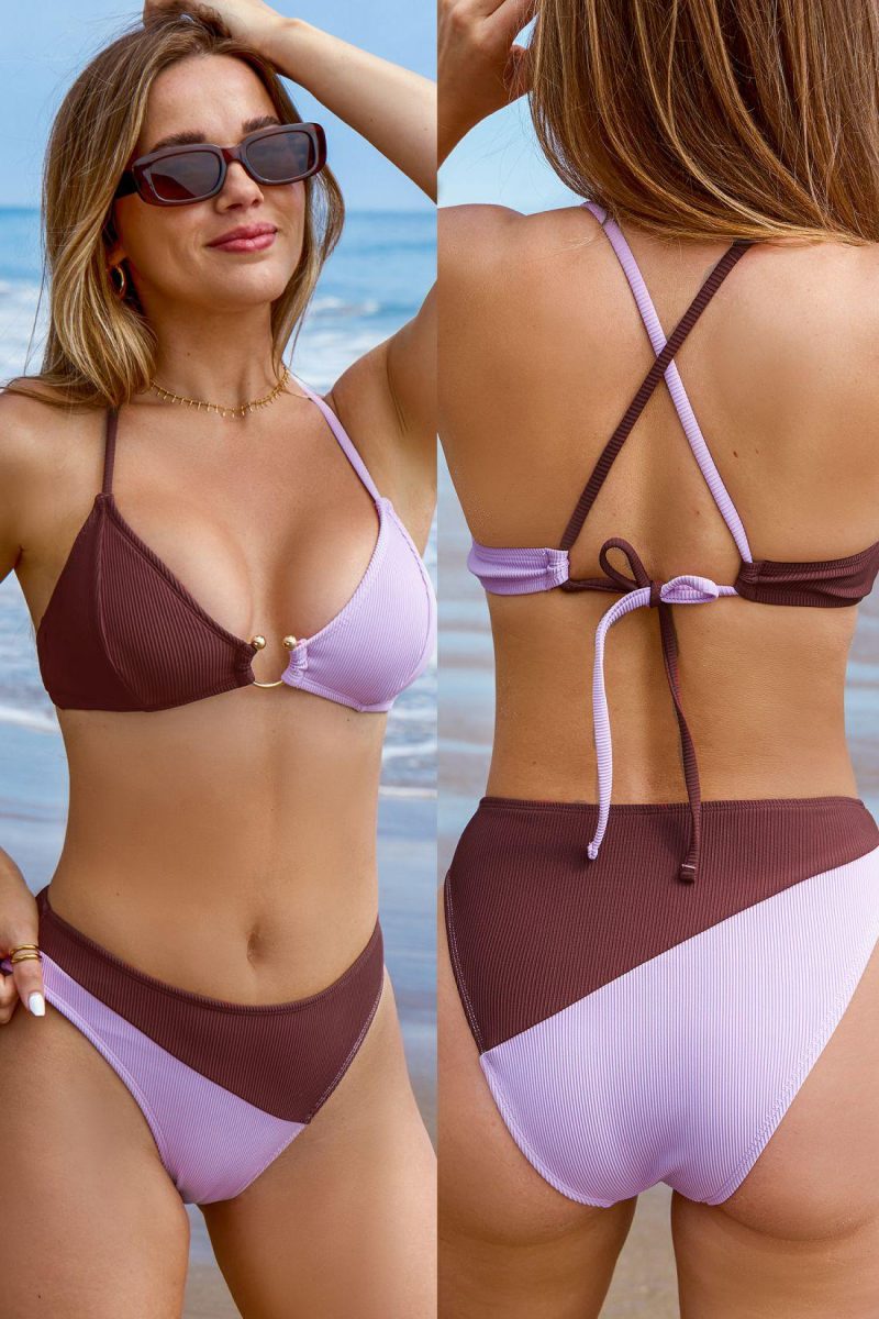 Bikini Sets | Colorblock U-Ring Bikini Top & Mid-Rise Bottoms Set – Womens Bikini Bikini Sets