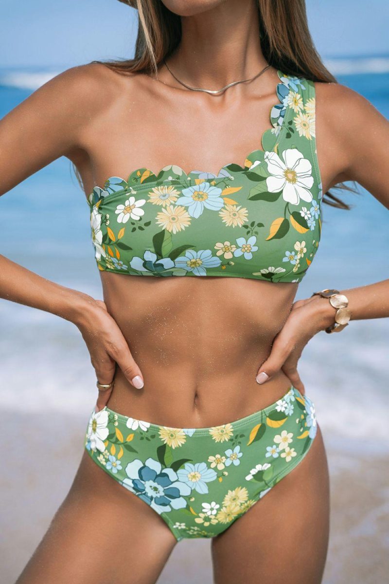 Bikini Sets | Floral Print One-Shoulder Bikini Top & Mid-Rise Bottoms Set – Womens Bikini Bikini Sets