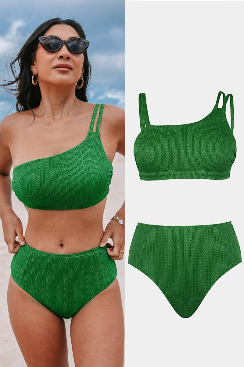 Bikini Sets | Green One-Shoulder Bikini Top & High-Rise Bottoms Set – Womens Bikini Bikini Sets