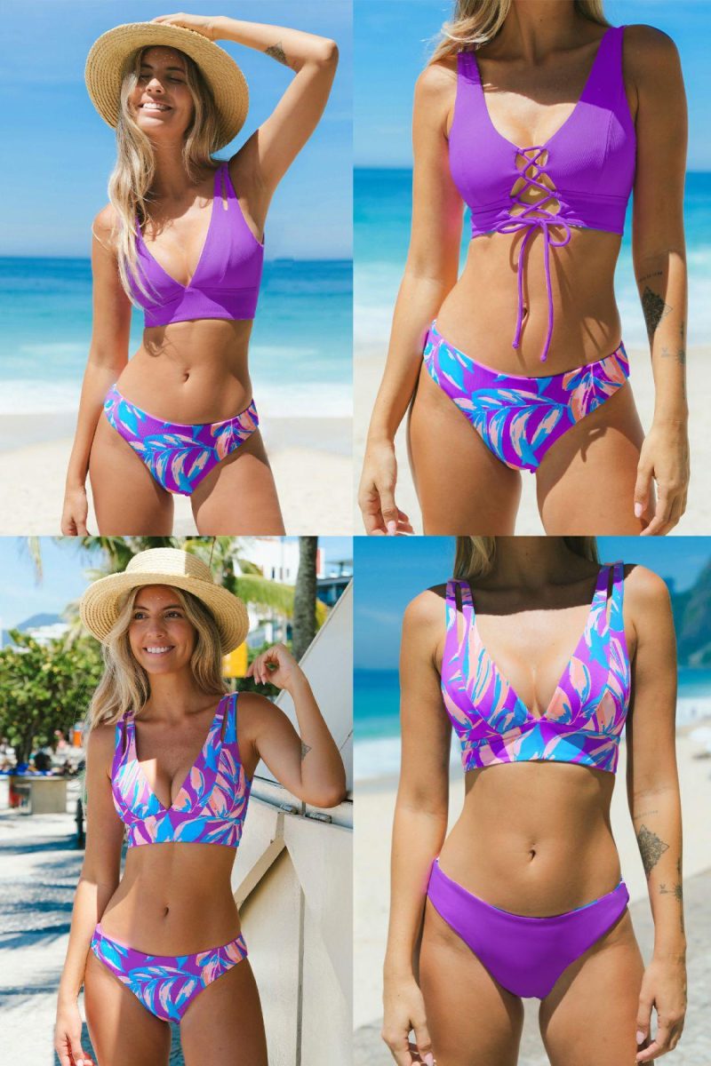 Bikini Sets | Reversible Lace-Up Top & Standard Bikini Swimsuit – Womens Bikini Bikini Sets