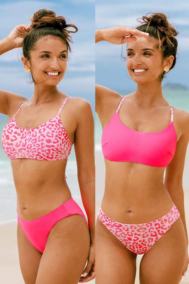 Bikini Sets | Reversible Pink Leopard Bikini Bralette & Bottoms Set – Womens Bikini Bikini Sets