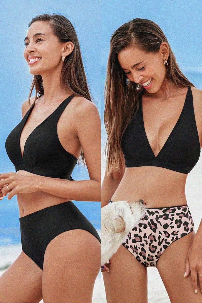 Bikini Sets | Reversible Plunging Bikini Top & Leopard Bottoms Set – Womens Bikini Bikini Sets