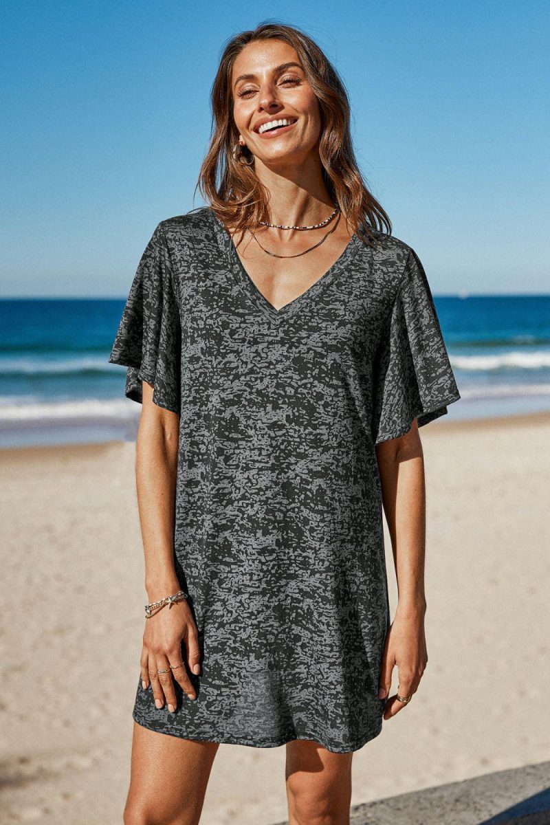 Cover Ups | Abstract Print T-Shirt Cover-Up Dress – Womens Cover Ups Charcoal