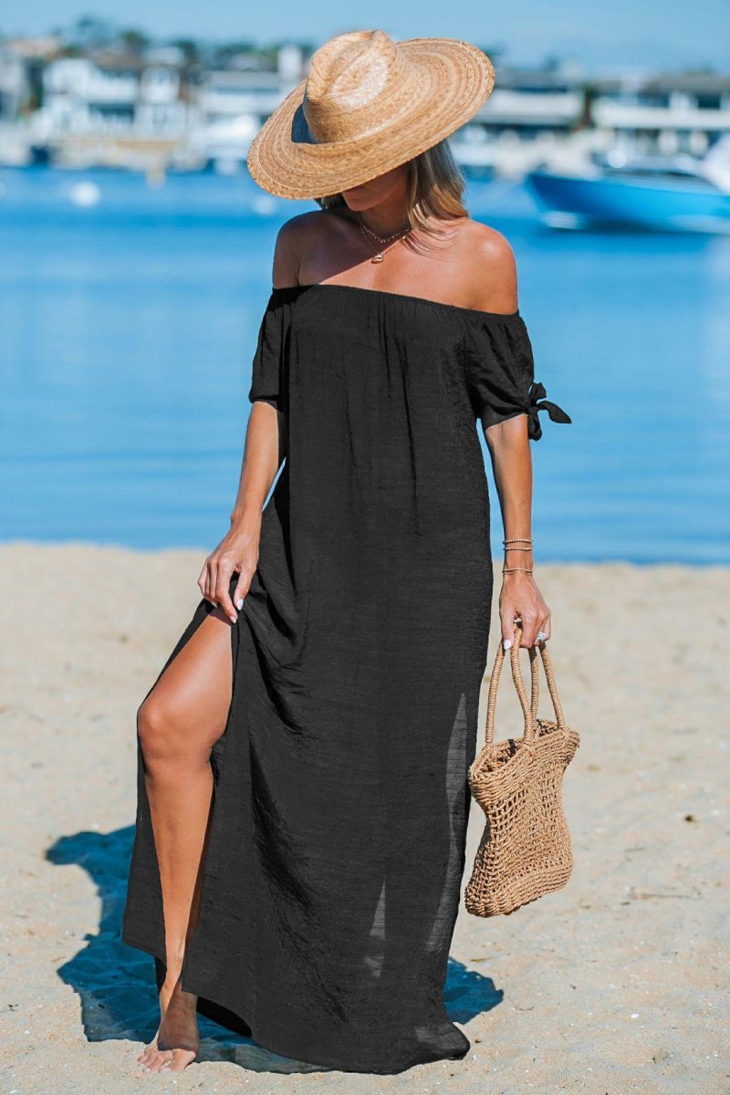 Cover Ups | Black Off-Shoulder Side Slit Maxi Cover-Up – Womens Cover Ups Black