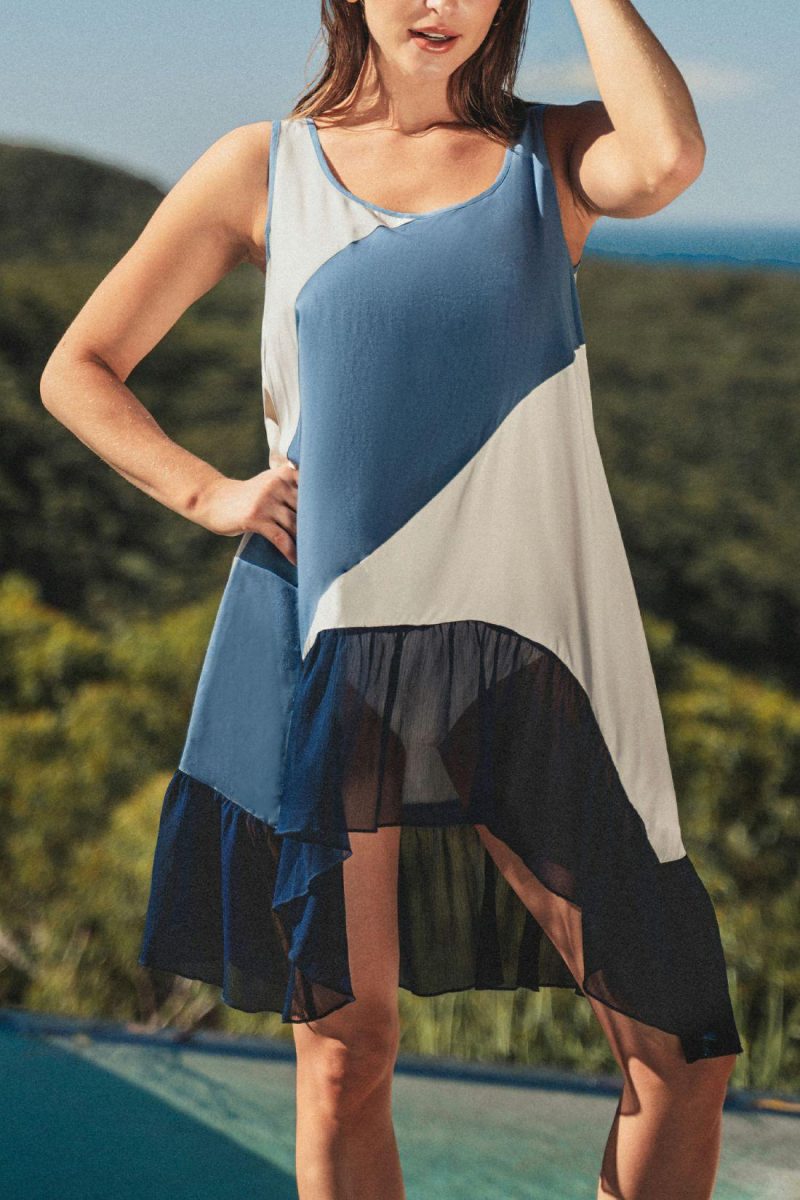 Cover Ups | Colorblock Asymmetrical Hem Cover-Up Dress – Womens Cover Ups Blue