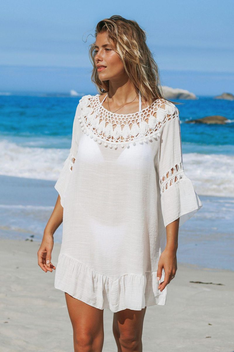 Cover Ups | Crochet Ruffled Cover-Up Dress – Womens Cover Ups Cover Ups