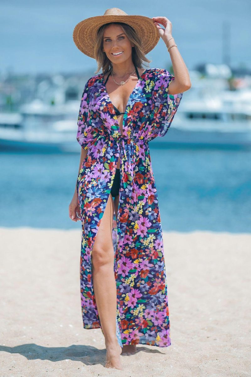 Cover Ups | Ditsy Floral Tie Front Kimono Cover-Up – Womens Cover Ups Cover Ups