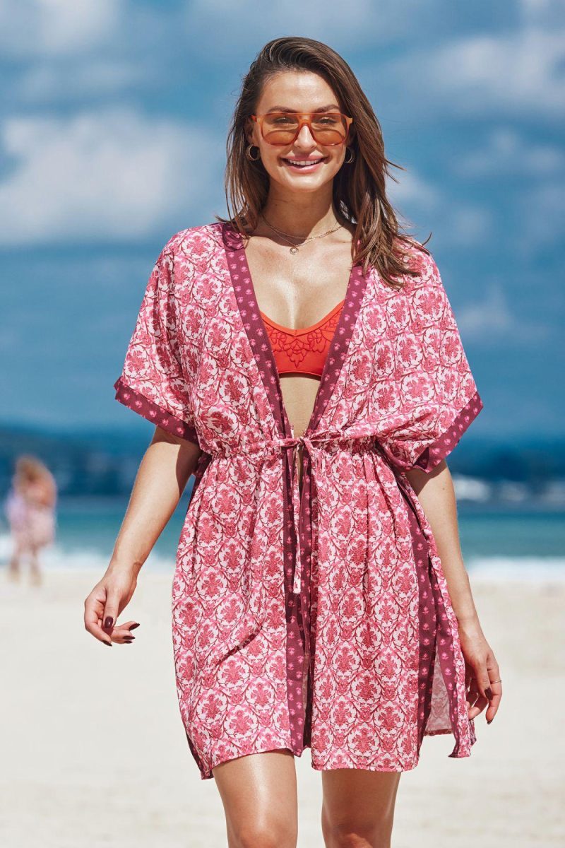 Cover Ups | Floral Waist Tie Kimono Cover-Up – Womens Cover Ups Cover Ups