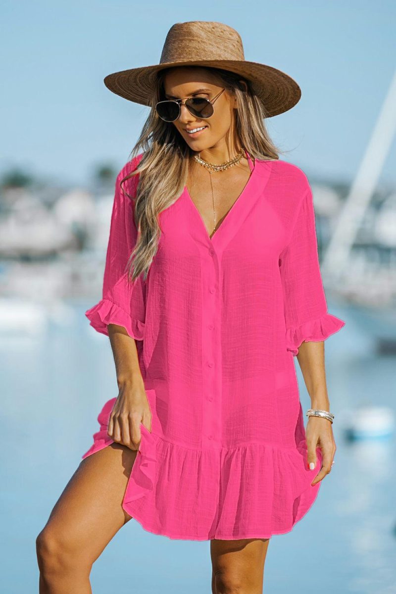 Cover Ups | Fuschia Ruffled Cover-Up Dress – Womens Cover Ups Cover Ups