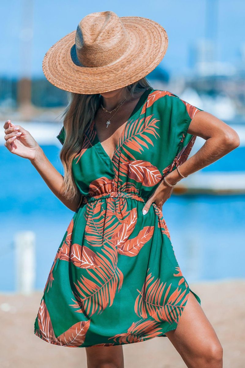 Cover Ups | Green & Orange Tropical Plunging Mini Cover-Up – Womens Cover Ups Cover Ups