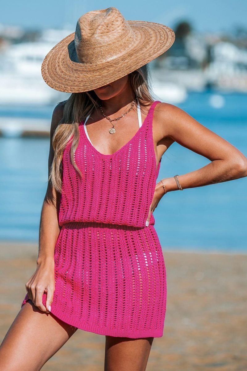 Cover Ups | Hot Pink Crochet Cover-Up Dress – Womens Cover Ups Cover Ups