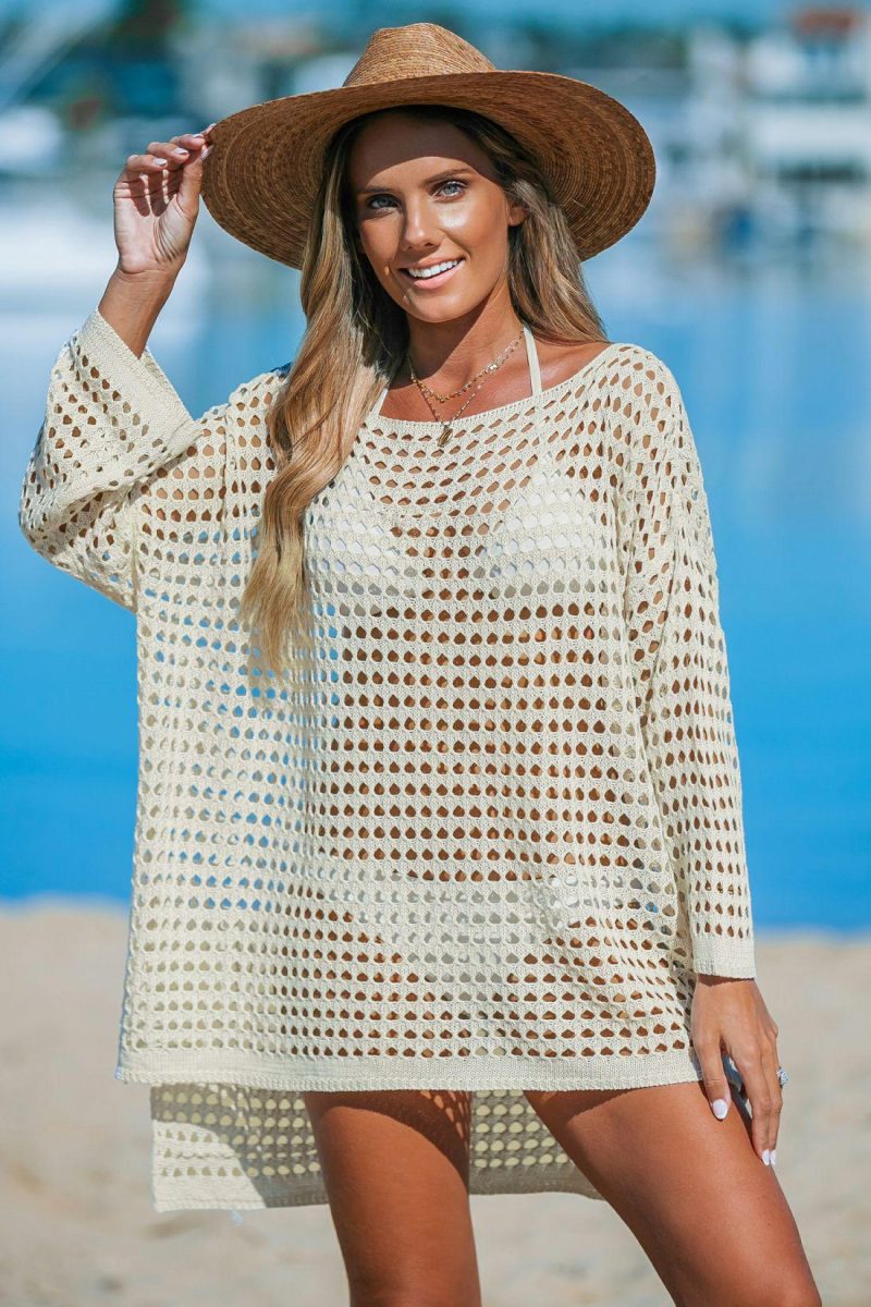 Cover Ups | Open Knit Boat Neck Mini Cover-Up – Womens Cover Ups Cover Ups