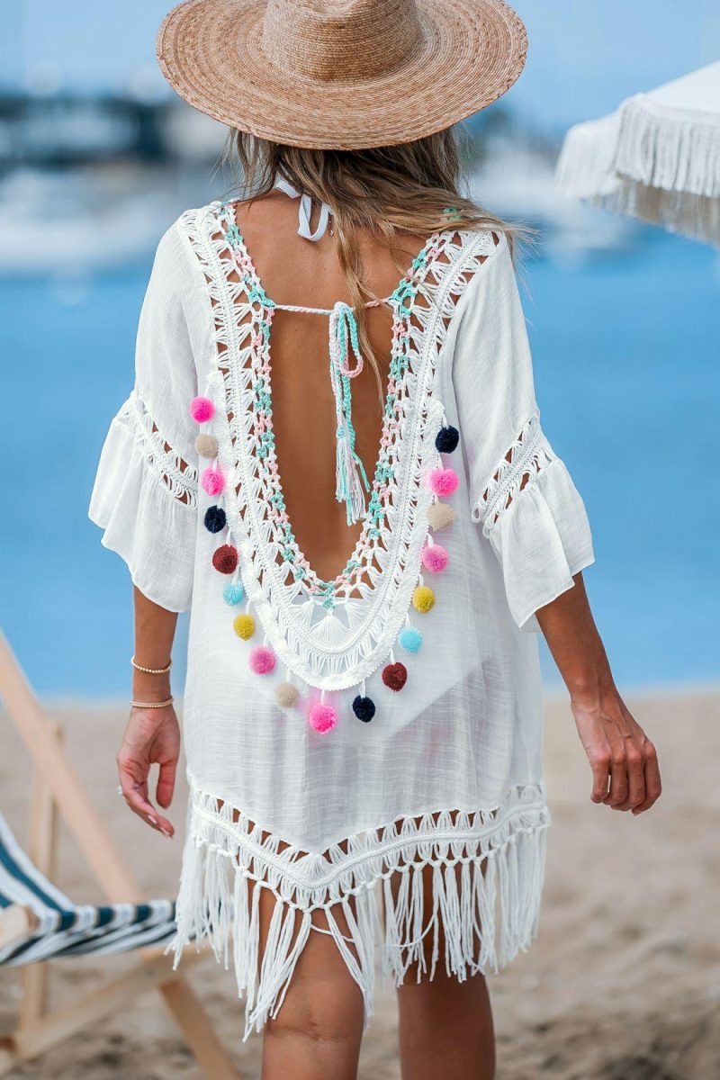 Cover Ups | Pom Pom Fringe Cover-Up Dress – Womens Cover Ups Cover Ups