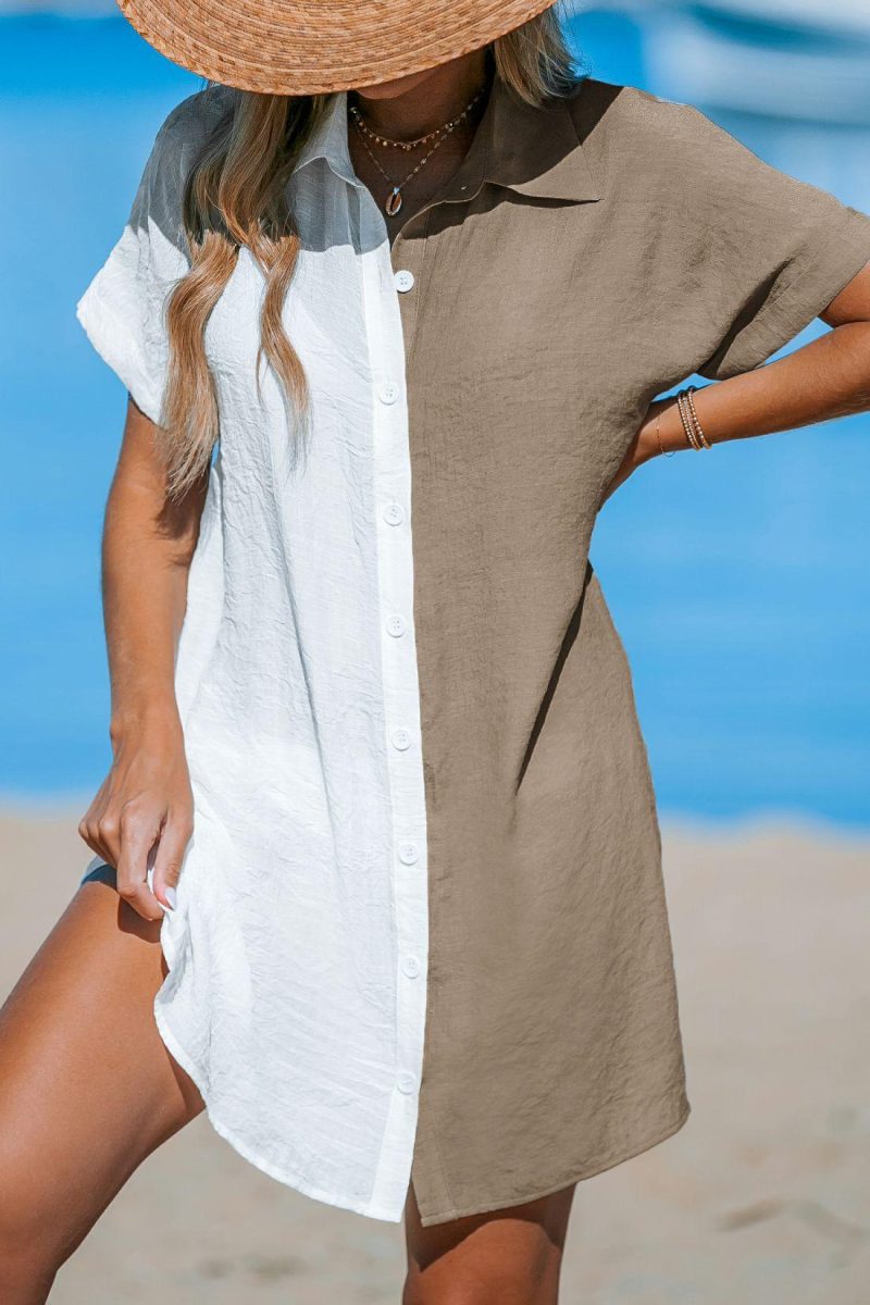 Cover Ups | White Collared Button Front Cover-Up T-Shirt Dress – Womens Cover Ups Cover Ups