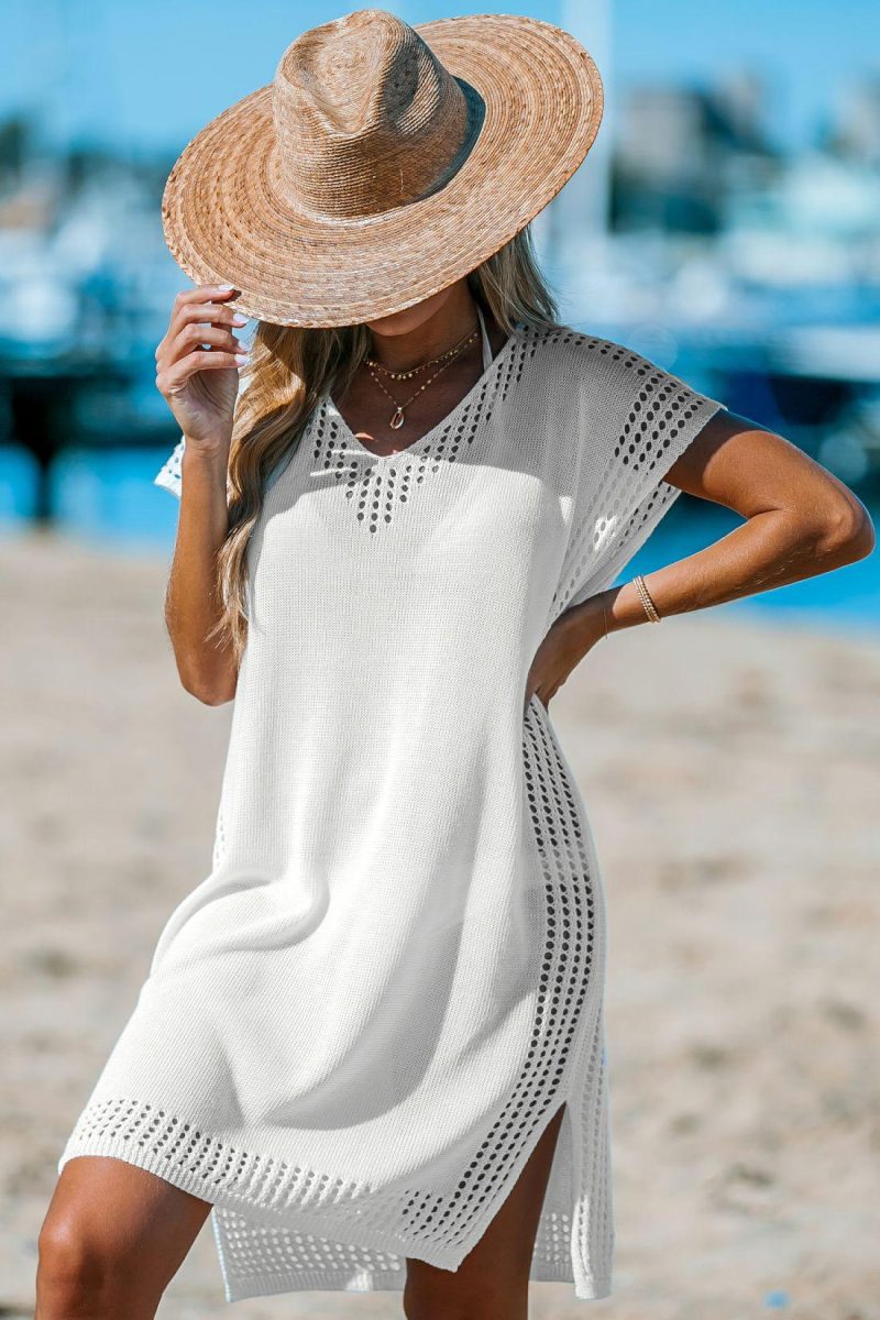 Cover Ups | White Cut-Out Knit Cover-Up Dress – Womens Cover Ups Cover Ups