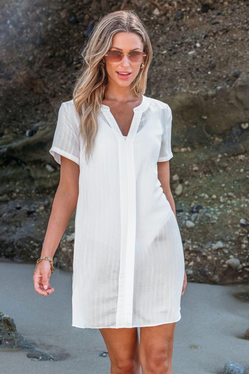 Cover Ups | White Short Sleeve Cutout Mini Cover-Up – Womens Cover Ups Cover Ups