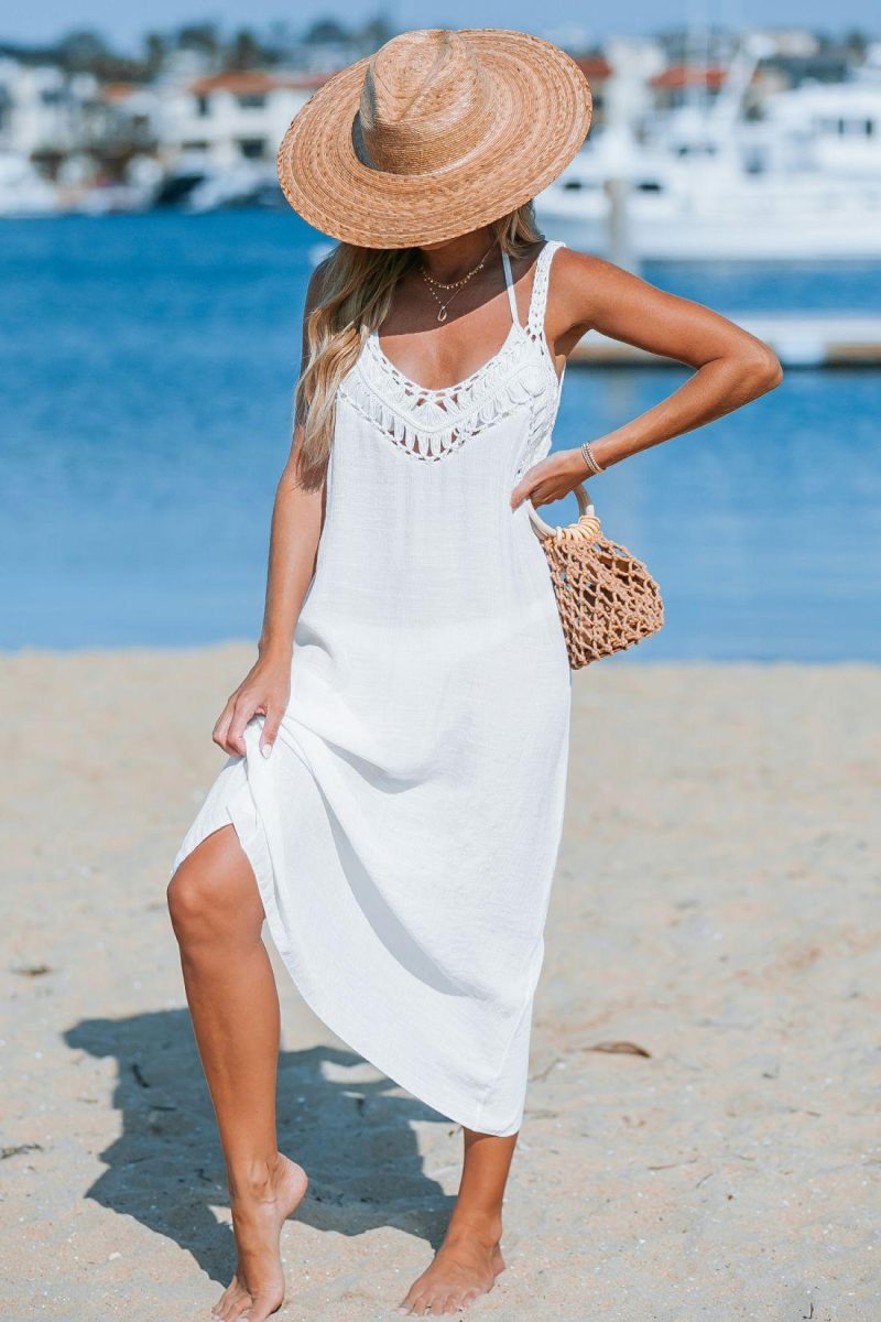 Cover Ups | White Sleeveless Crochet Midi Cover-Up – Womens Cover Ups Cover Ups