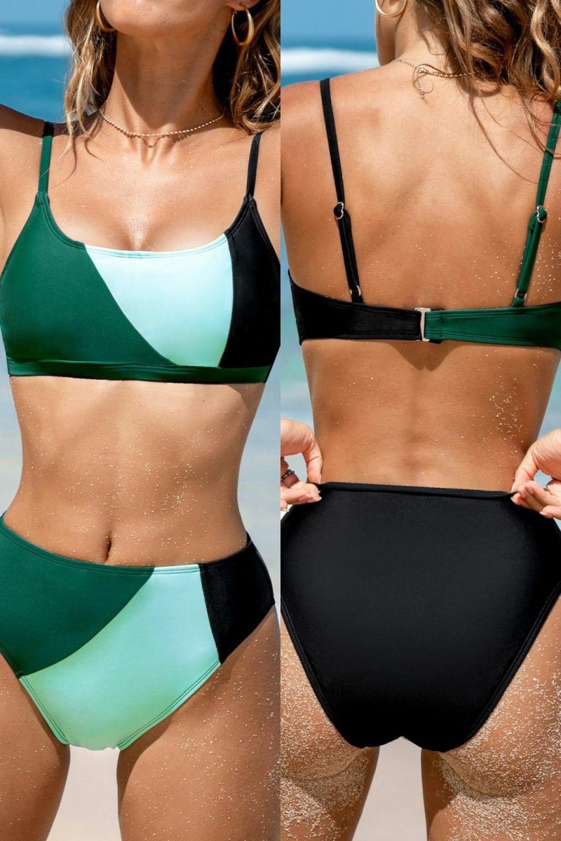 Fit Solutions | Geo Colorblock Bikini Top & High-Rise Bottoms Set – Womens Fit Solutions Aqua