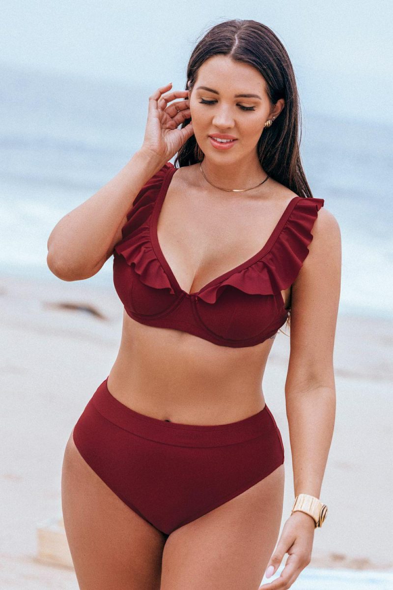 Fit Solutions | Maroon Underwire Bikini Top & High-Rise Bottoms Set – Womens Fit Solutions Cherry