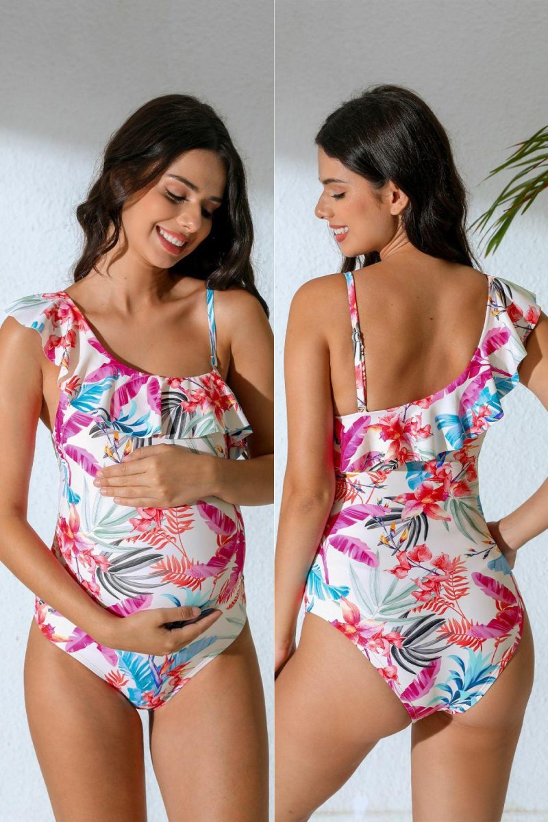 Floral & Tropical | Floral Ruffled Asymmetrical Convertible One Piece Swimsuit – Womens Floral & Tropical Floral & Tropical