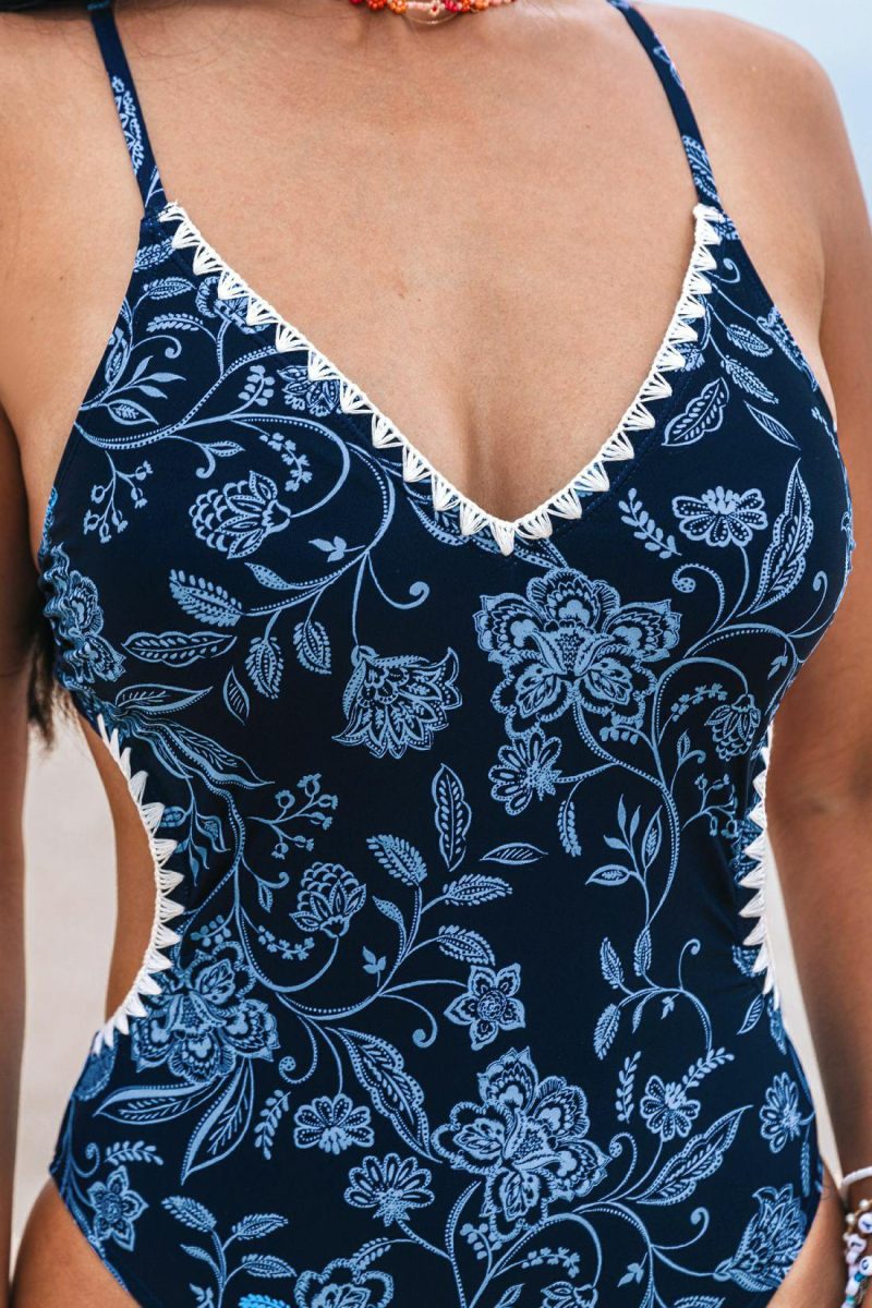 Floral & Tropical | Paisley Floral Crossback One Piece Swimsuit – Womens Floral & Tropical Dark Navy