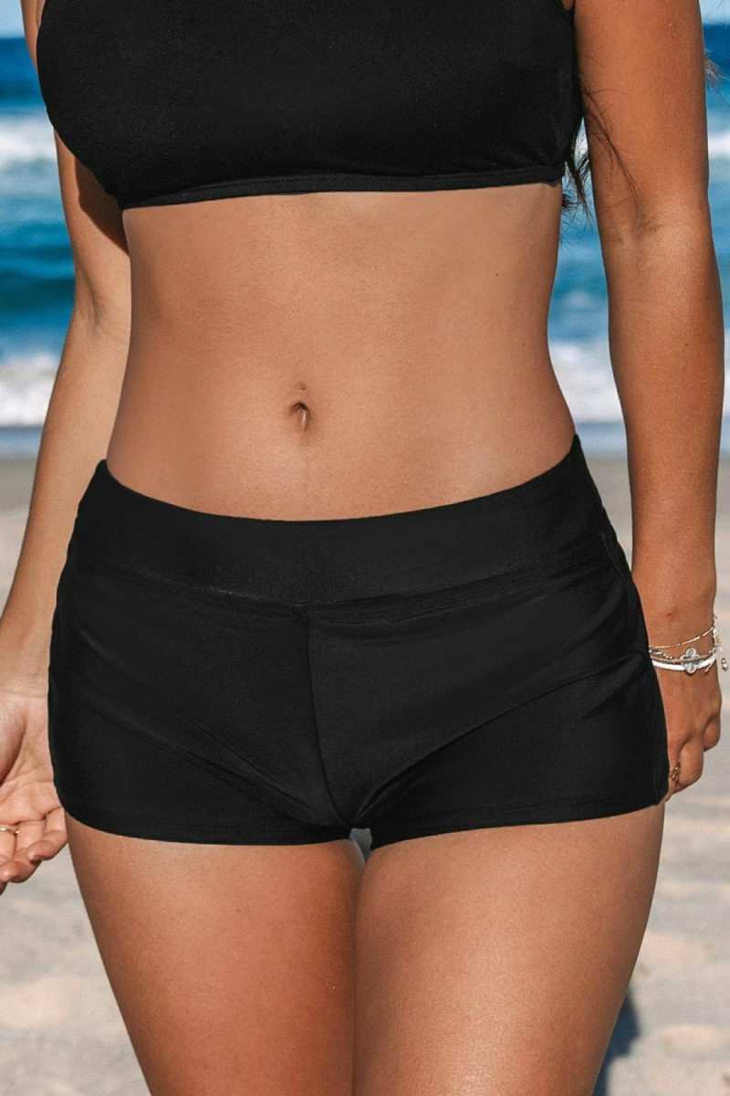 High Waisted | Black High-Rise Swim Boyshorts – Womens Bikini Black