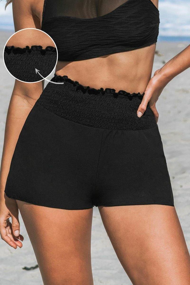 High Waisted | High Rise Smocked Bottoms – Womens Bikini Black