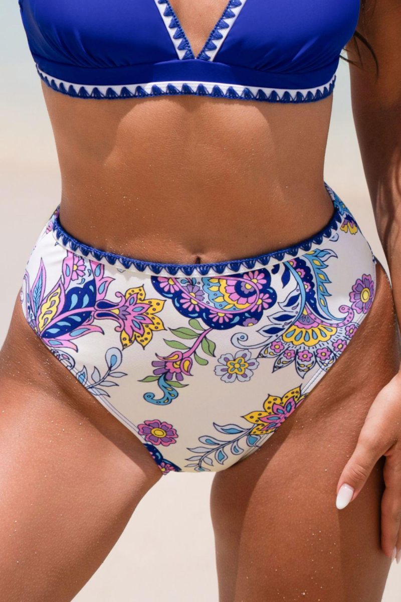 High Waisted | Super Bloom Paisley Mid-Rise Bikini Bottoms – Womens Bikini High Waisted