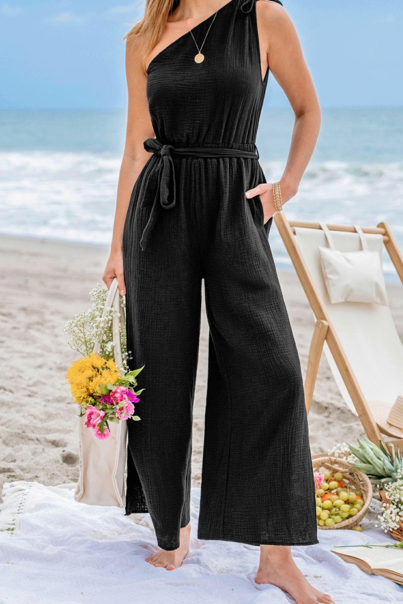 Jumpsuit | Black One-Shoulder Wide Leg Jumpsuit – Womens Jumpsuit Black