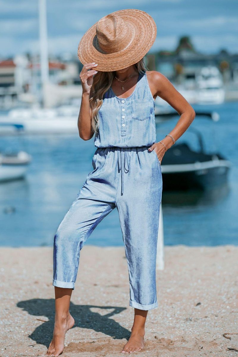 Jumpsuit | Denim Tie Waist Jumpsuit – Womens Jumpsuit Jumpsuit