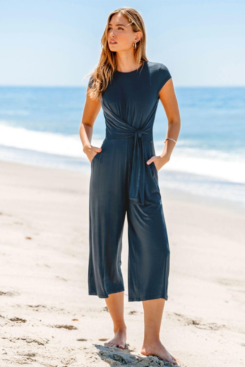 Jumpsuit | Knotted Sash Capri Jumpsuit – Womens Jumpsuit Jumpsuit