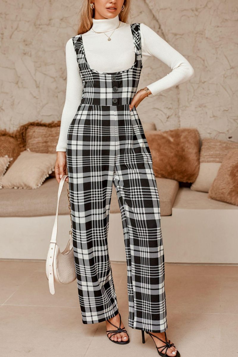 Jumpsuit | Plaid Overall Jumpsuit – Womens Jumpsuit Black