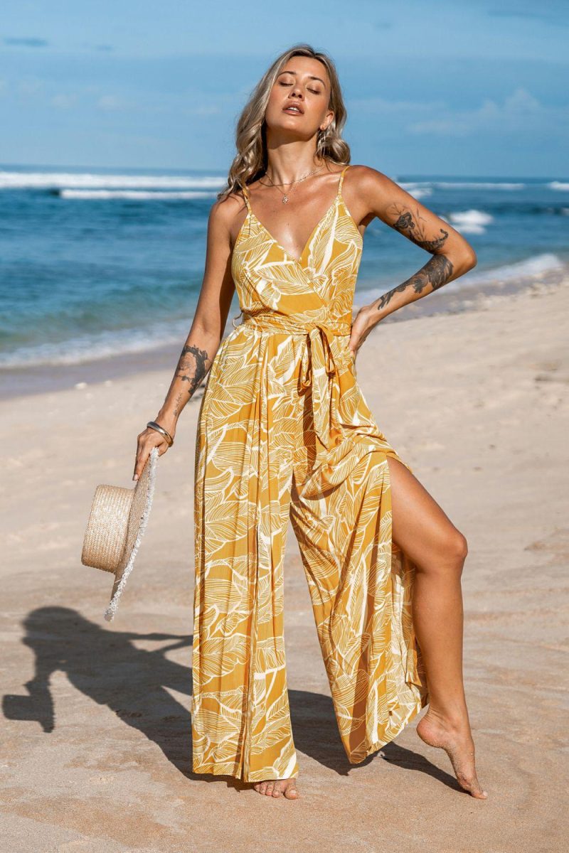 Jumpsuit | Tropical Sunshine Sleeveless Wide Leg Jumpsuit – Womens Floral Jumpsuit & Playsuit Floral Jumpsuit & Playsuit