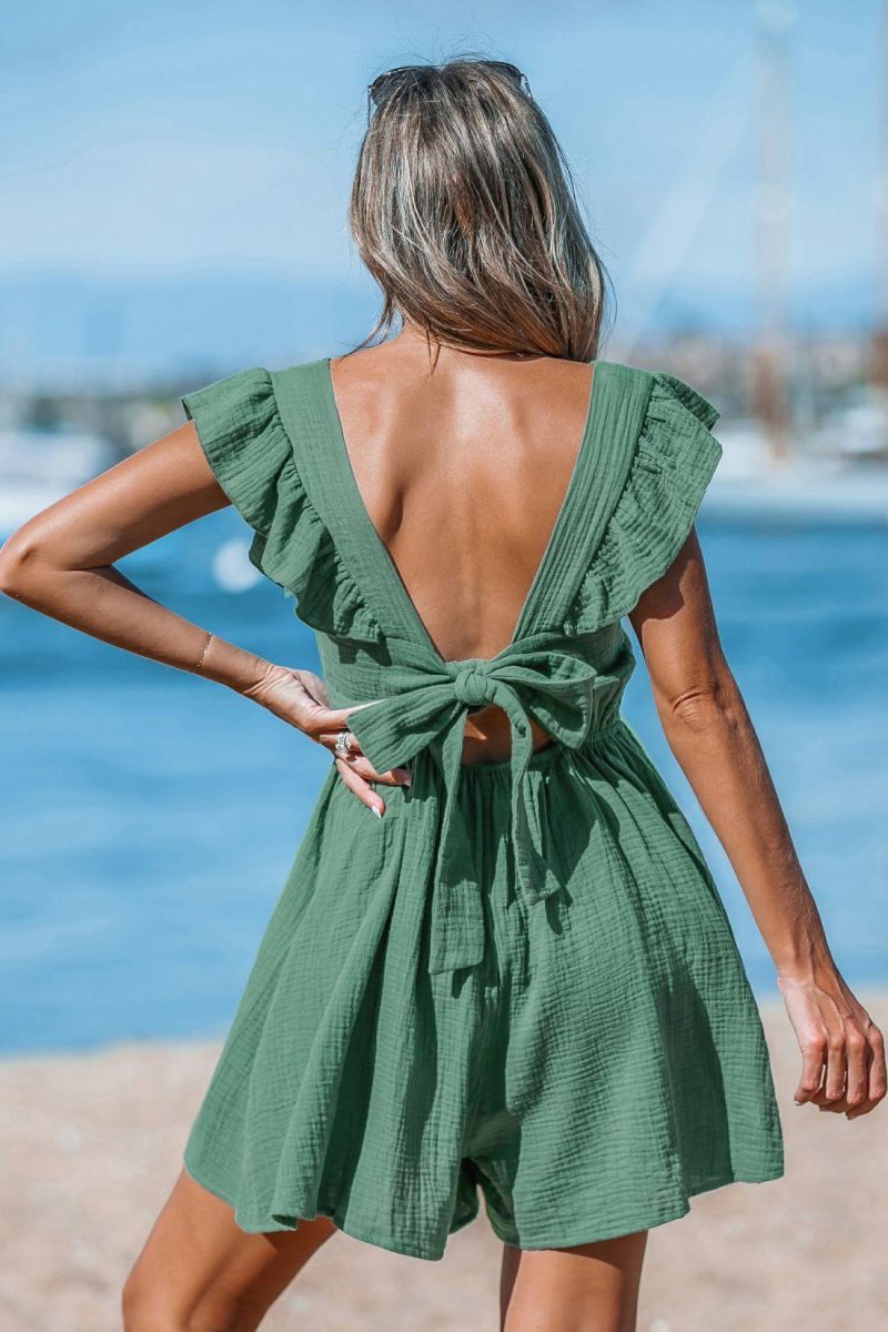 Playsuit | Green Flutter Sleeve Wide Leg Playsuit – Womens Jumpsuit & Playsuit Green