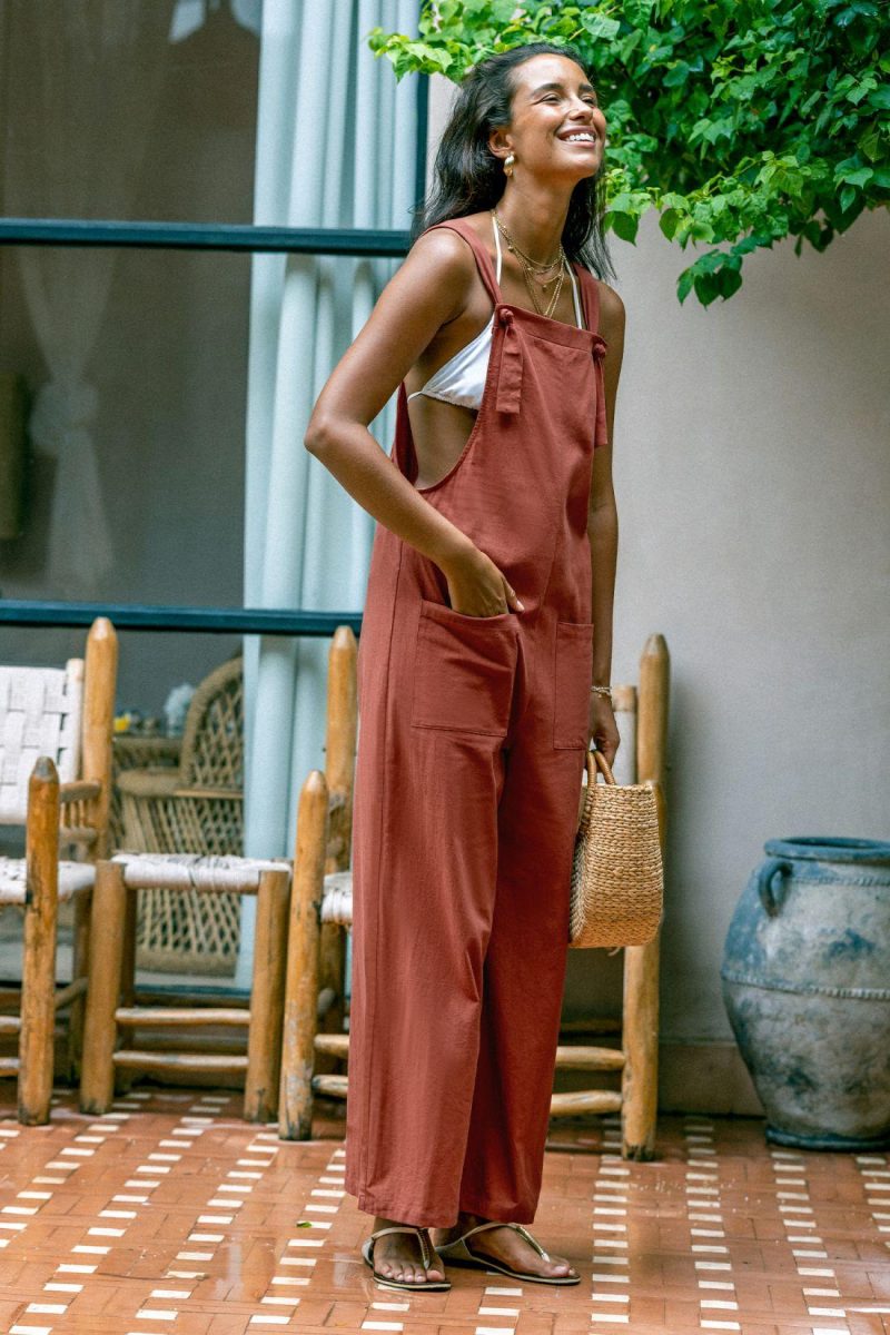 Solid Jumpsuit & Playsuit | Burnt Orange Overall Jumpsuit – Womens Jumpsuit Jumpsuit