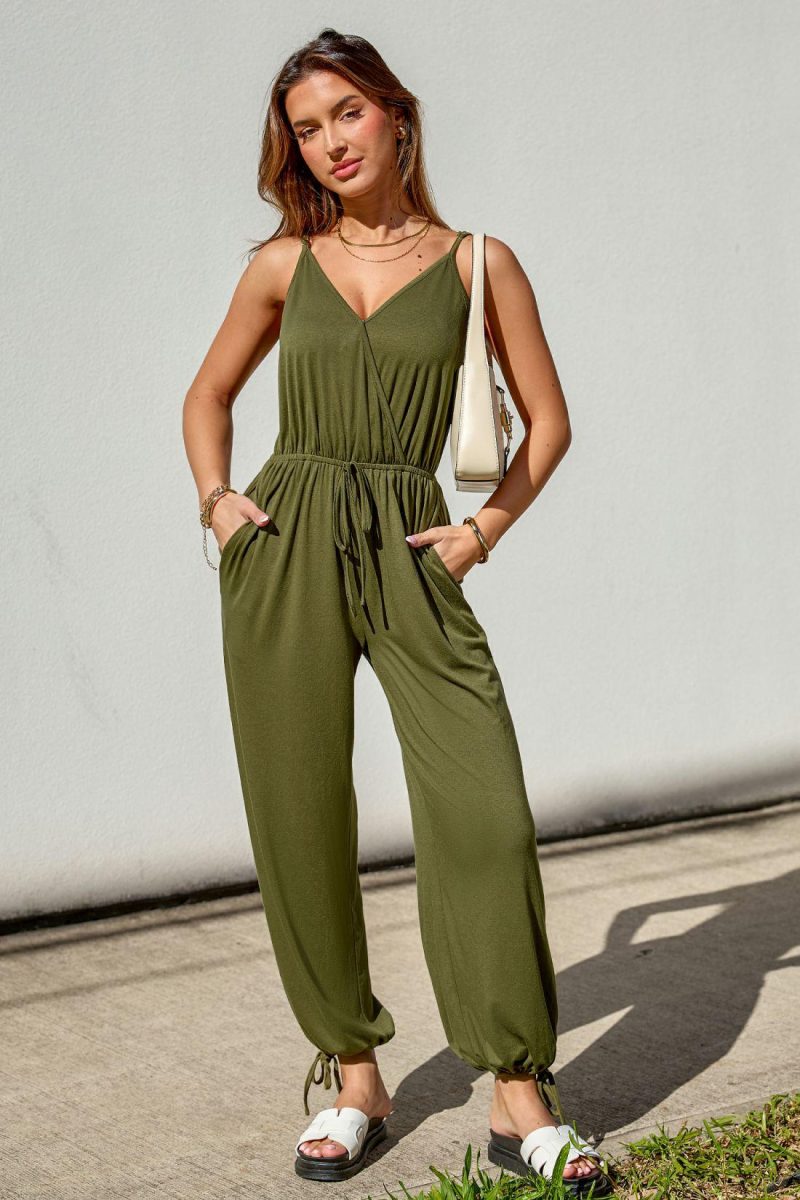 Solid Jumpsuit & Playsuit | Forest Green Drawstring Jumpsuit – Womens Jumpsuit Jumpsuit