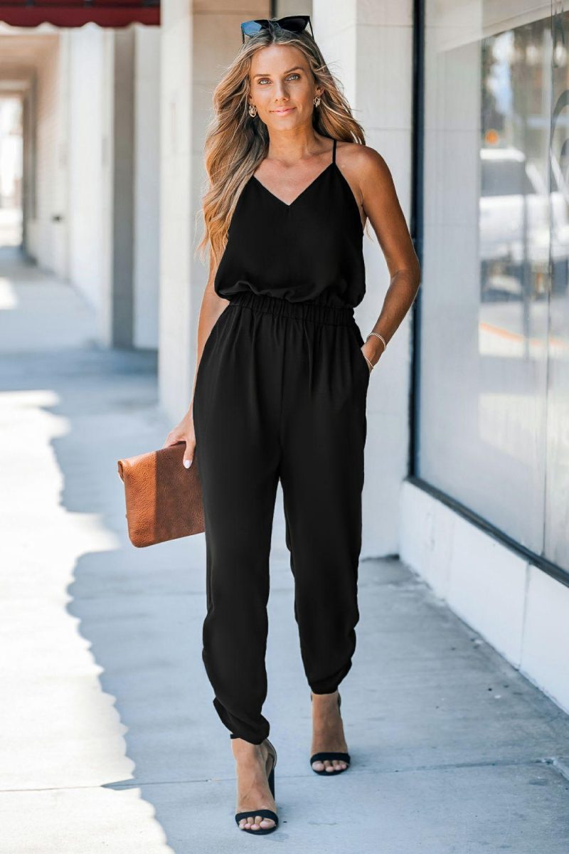 Solid Jumpsuit & Playsuit | Onyx Cami Jogger Jumpsuit – Womens Jumpsuit Black