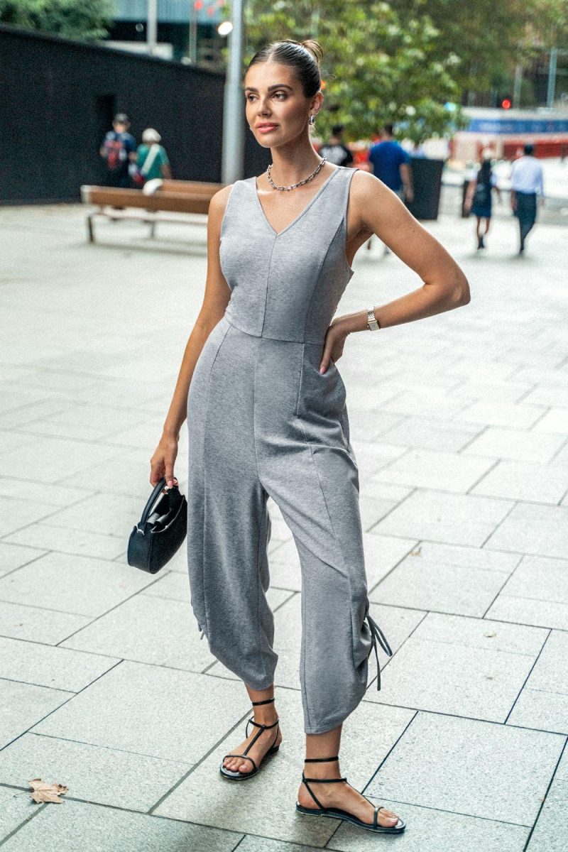 Solid Jumpsuit & Playsuit | Sleeveless V-Neck Wide Leg Jersey Jumpsuit – Womens Jumpsuit Jumpsuit