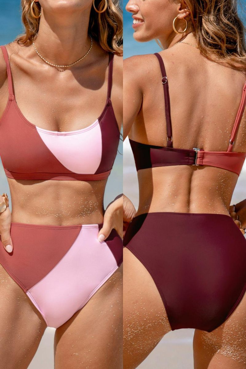 Sports Swimwear | Colorblock Square Neck Bikini Top & High-Rise Bottoms Set – Womens Fit Solutions Fit Solutions