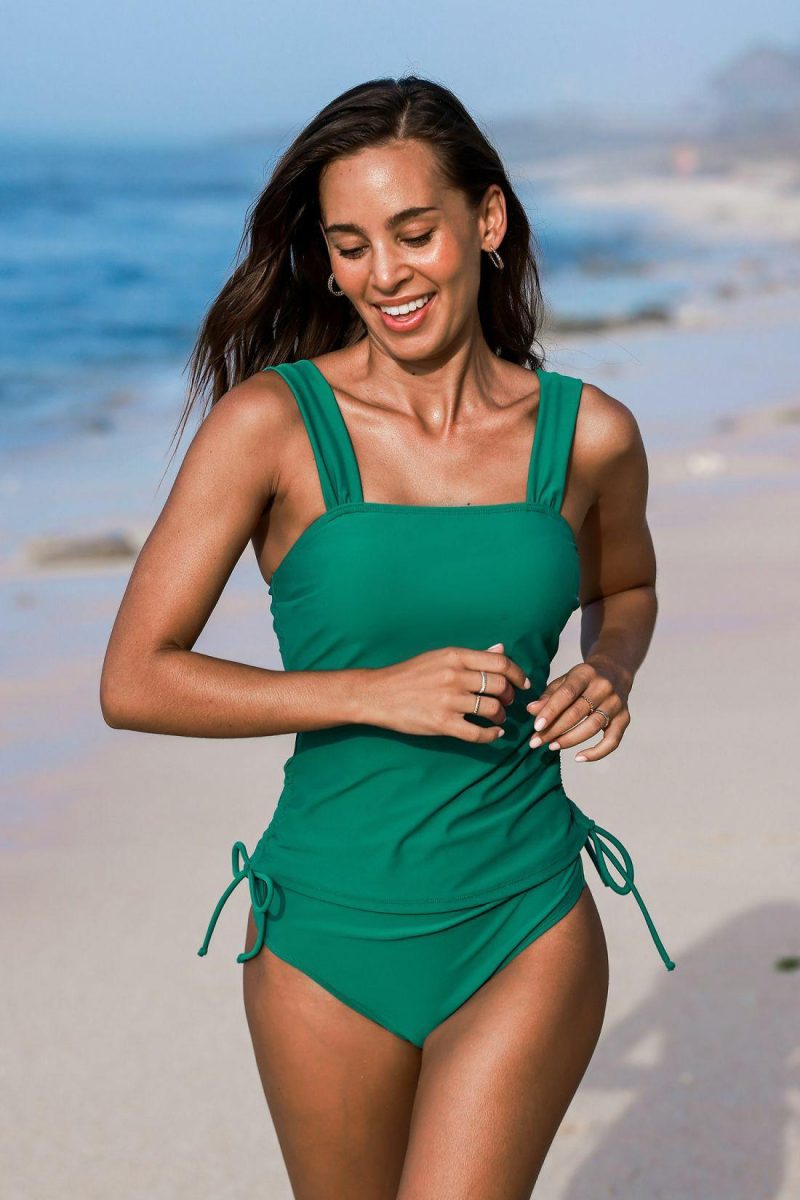 Tankini | Green Square Neck Tankini Top & Standard Bottoms Set – Womens Bikini Bikini Sets