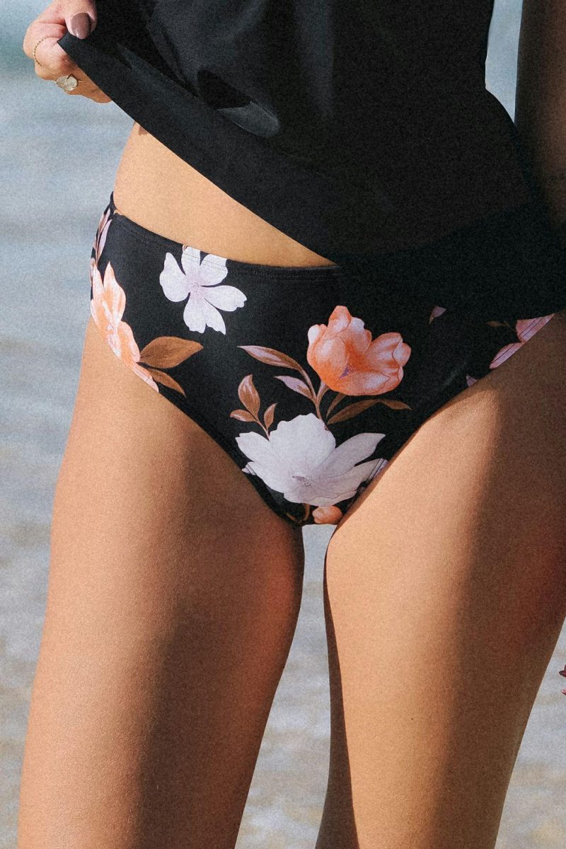 Tops & Bottoms | Faded Night Blooming Mid Rise Hipster Bikini Bottoms – Womens Bikini Black