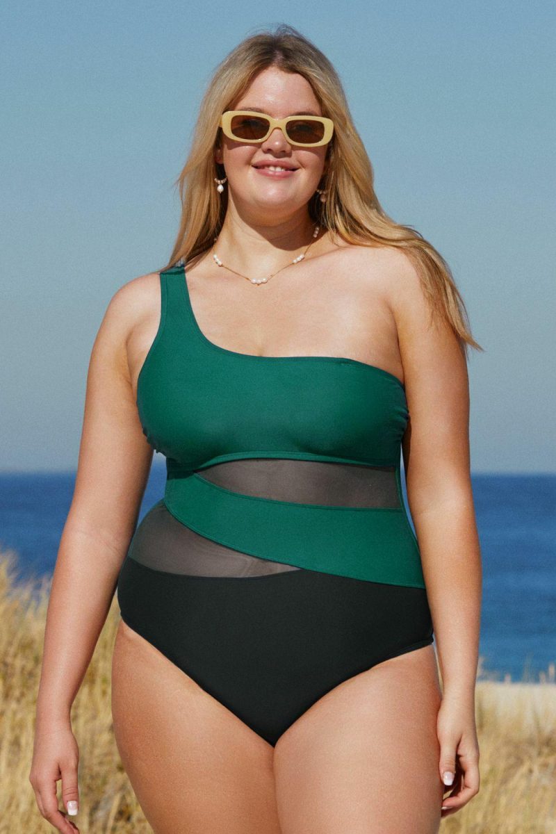 Tummy Control | Colorblock Multi-Way Tummy Control Plus Size One Piece Swimsuit – Womens Fit Solutions Emerald