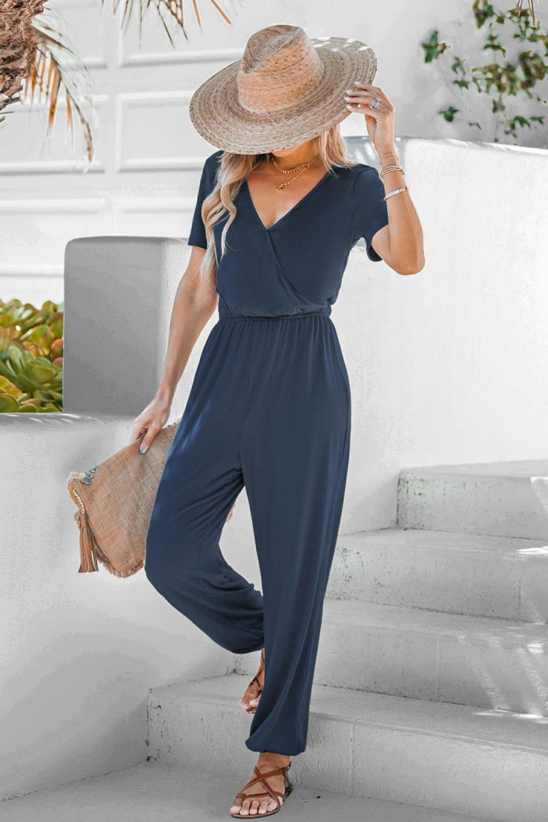 Jumpsuit | Midnight Blue Surplice Jogger Jumpsuit – Womens Jumpsuit Jumpsuit